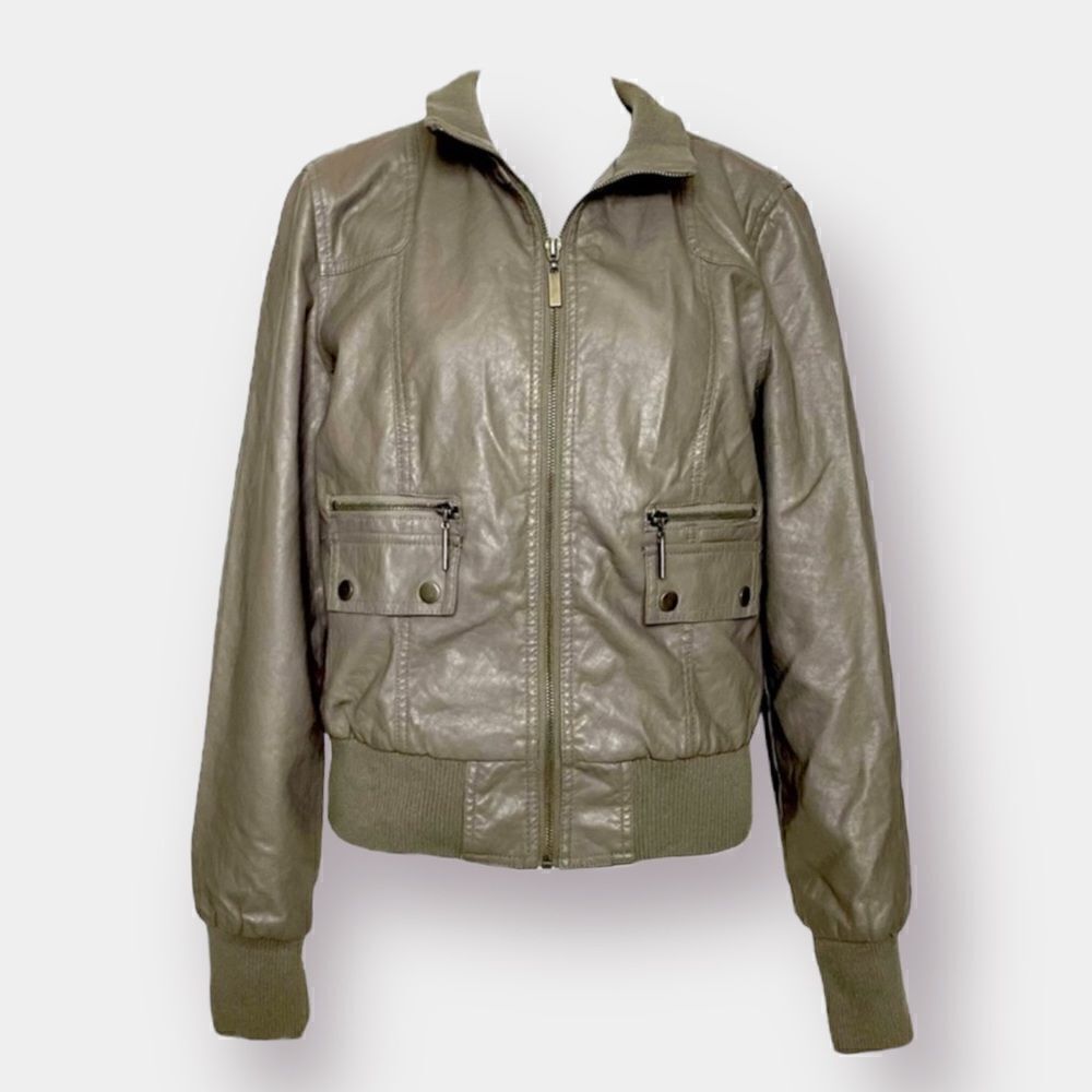 Bomber Jacket Vegan Leather Size Large Paris Blues gray Brown